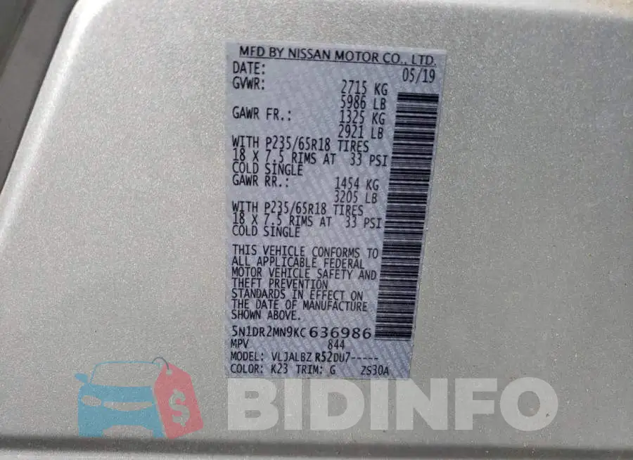 5N1DR2MN9KC636986 Photo# 10