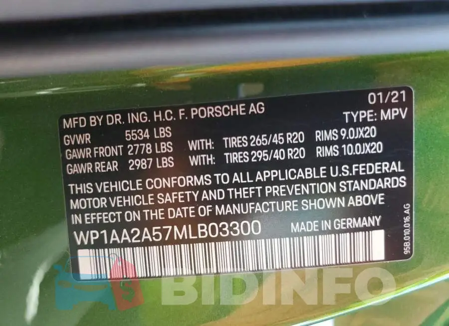 WP1AA2A57MLB03300 Photo# 10