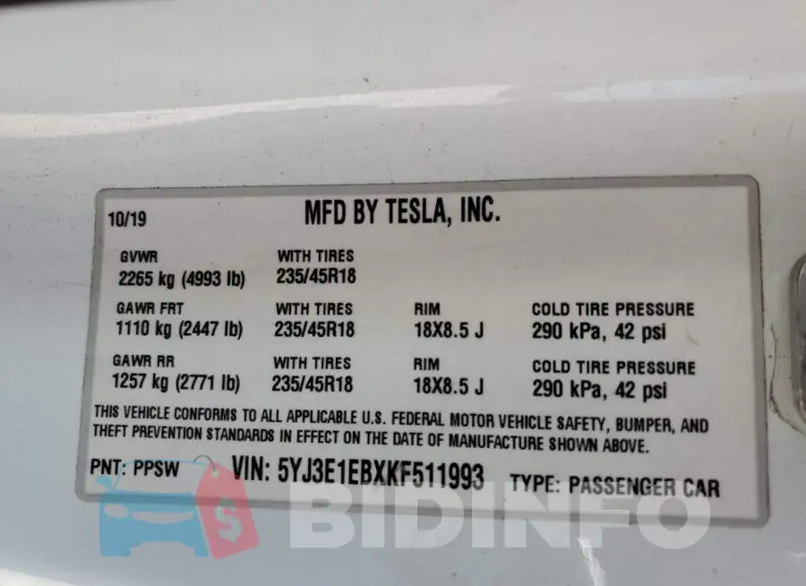 5YJ3E1EBXKF511993 Photo# 10