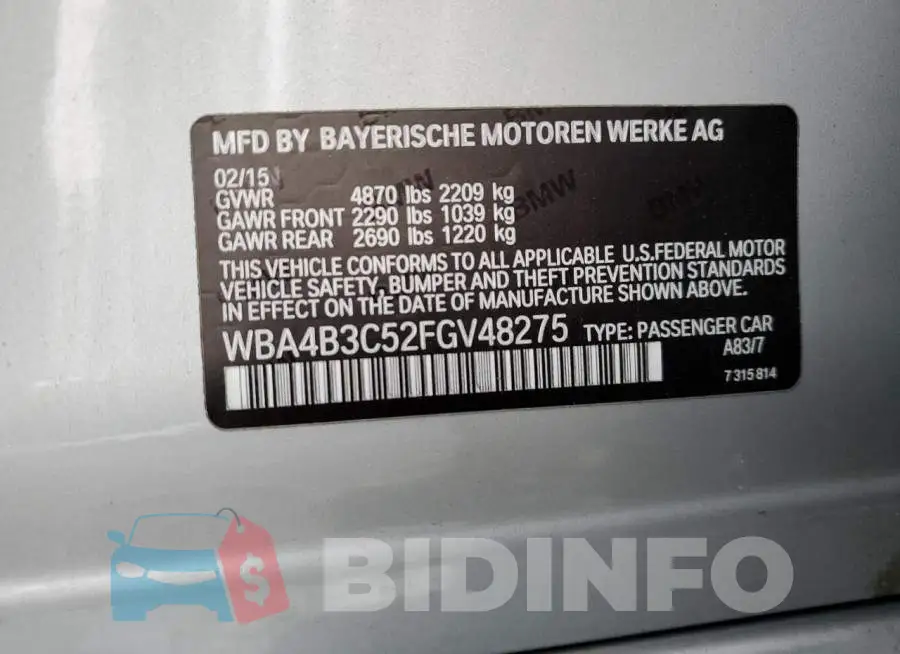 WBA4B3C52FGV48275 Photo# 10