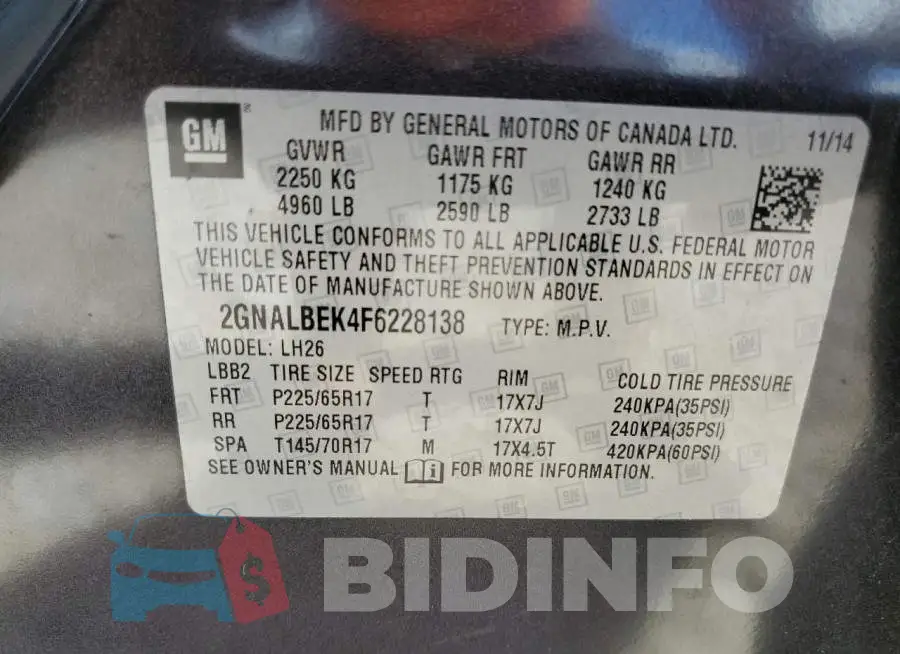 2GNALBEK4F6228138 Photo# 10
