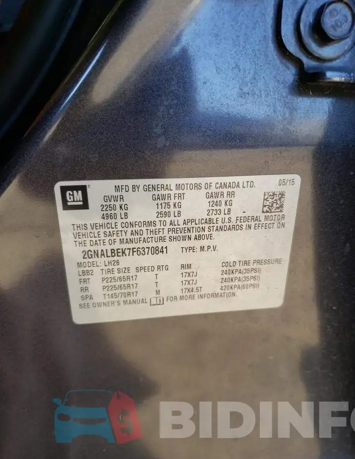 2GNALBEK7F6370841 Photo# 10