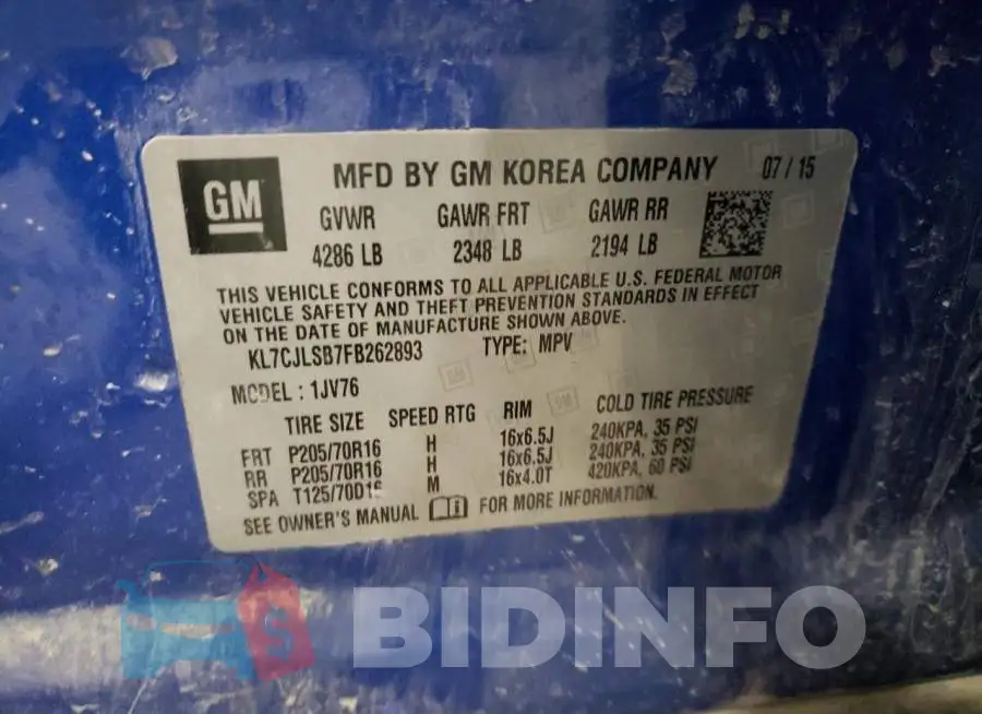 KL7CJLSB7FB262893 Photo# 10