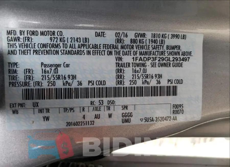 1FADP3F29GL293497 Photo# 10