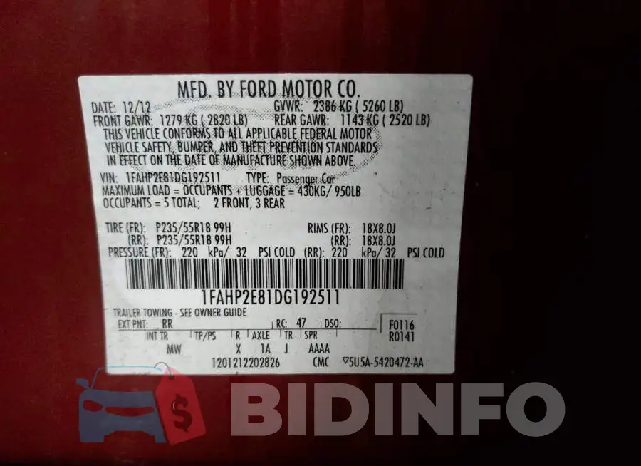 1FAHP2E81DG192511 Photo# 12