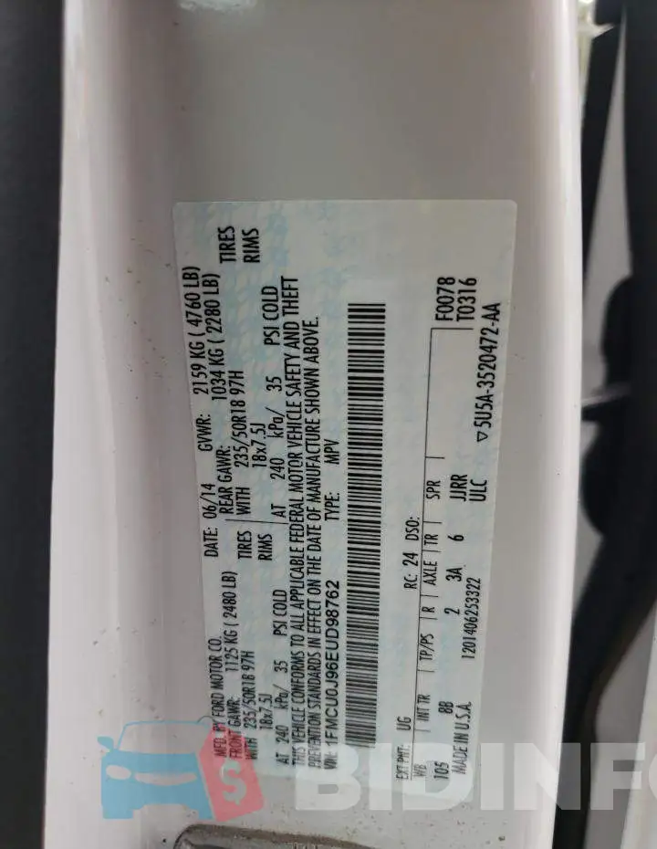1FMCU0J96EUD98762 Photo# 10