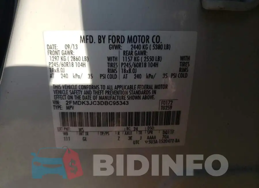 2FMDK3JC3DBC95343 Photo# 13