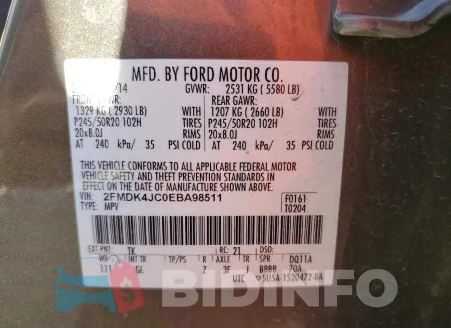 2FMDK4JC0EBA98511 Photo# 10
