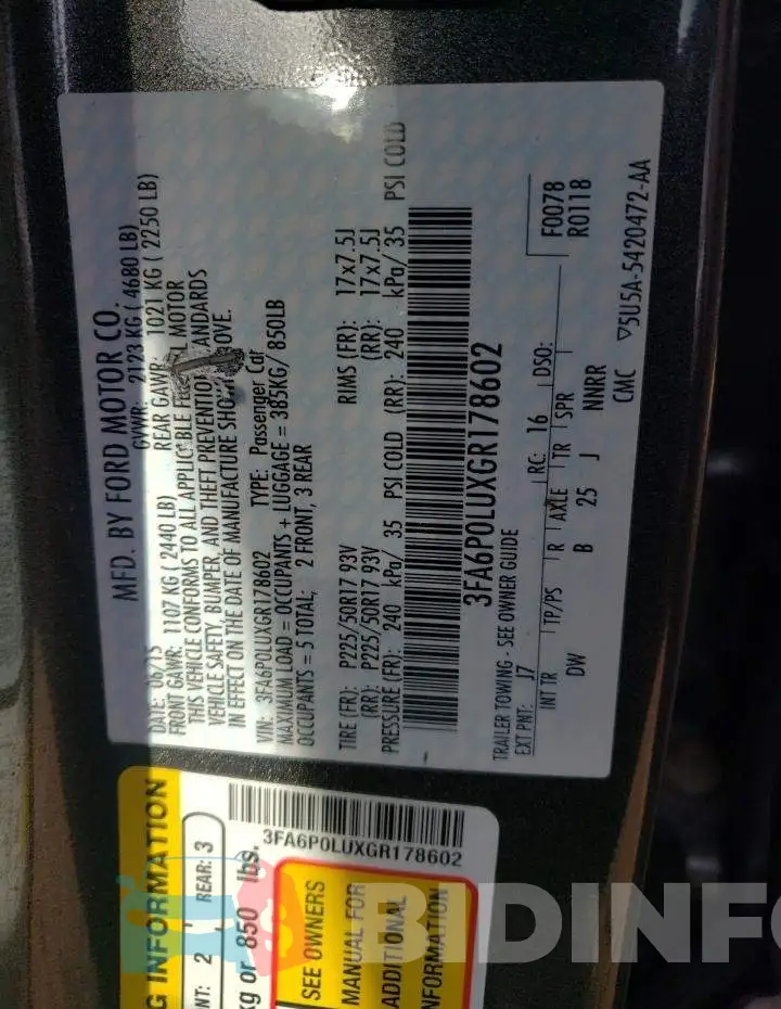 3FA6P0LUXGR178602 Photo# 10