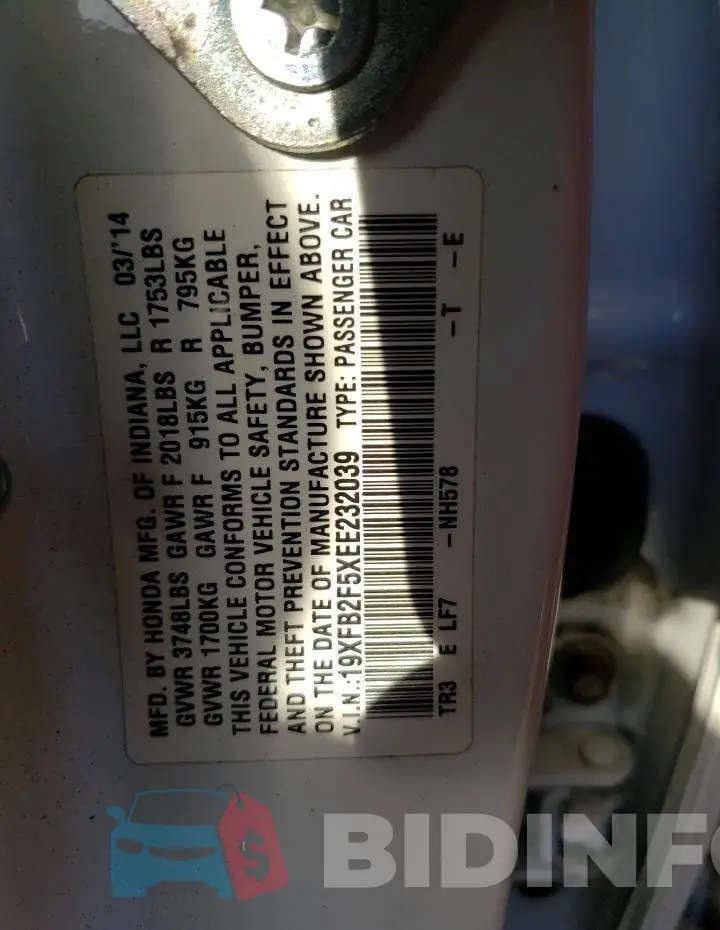 19XFB2F5XEE232039 Photo# 12