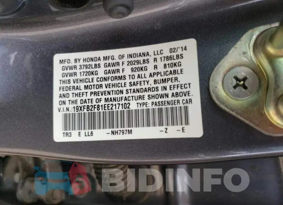 19XFB2F81EE217102 Photo# 10