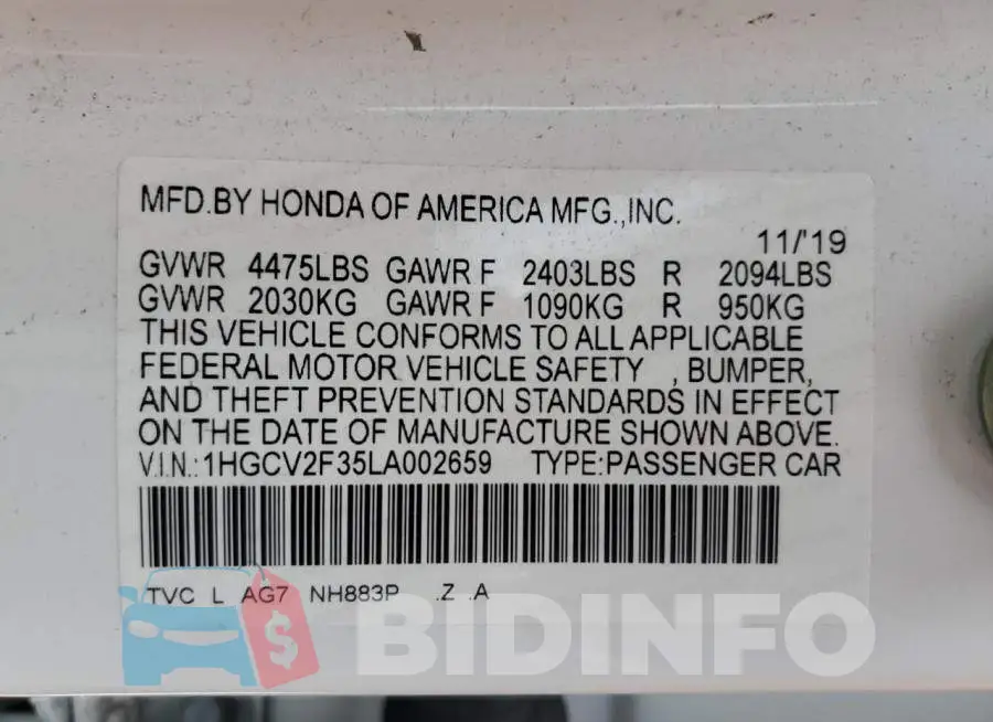 1HGCV2F35LA002659 Photo# 10