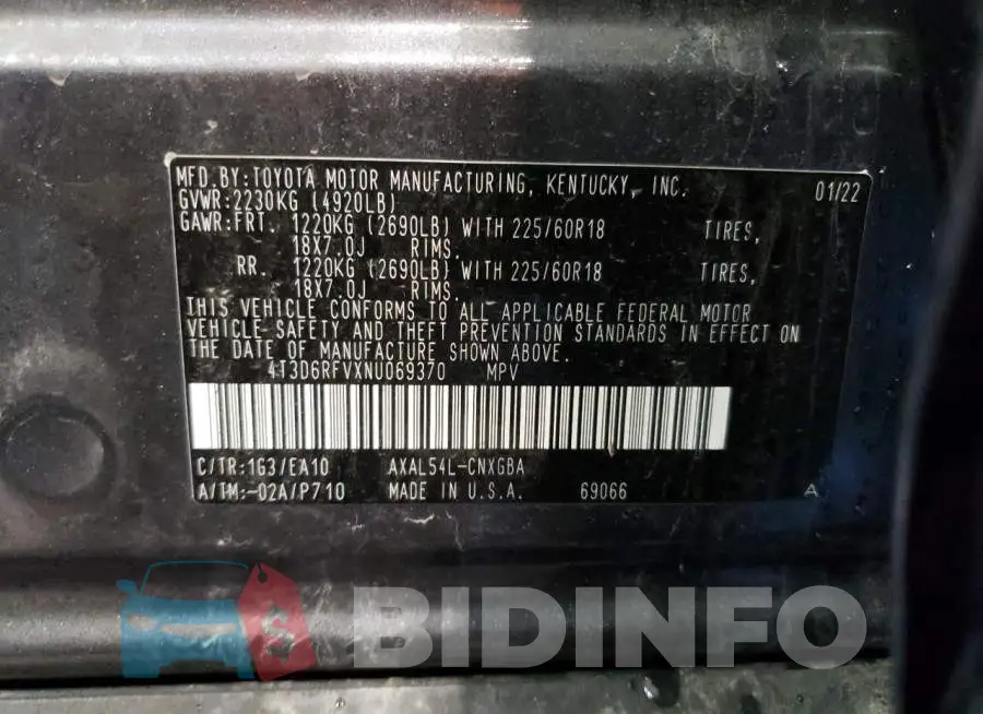 4T3D6RFVXNU069370 Photo# 13