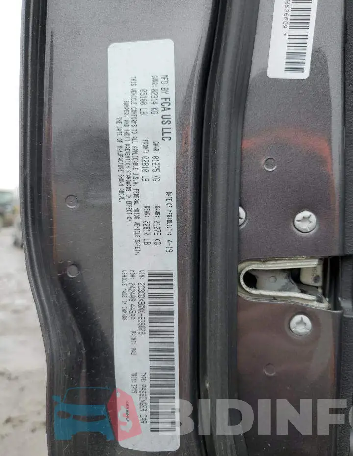 2C3CDXBGXKH636609 Photo# 12