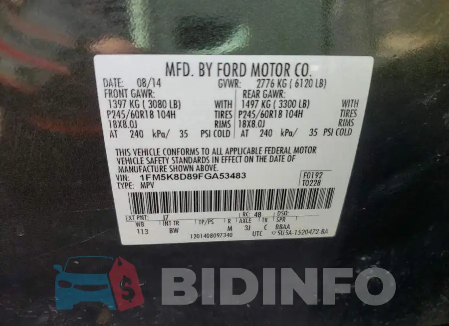 1FM5K8D89FGA53483 Photo# 10