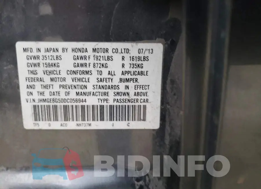 JHMGE8G50DC056944 Photo# 10