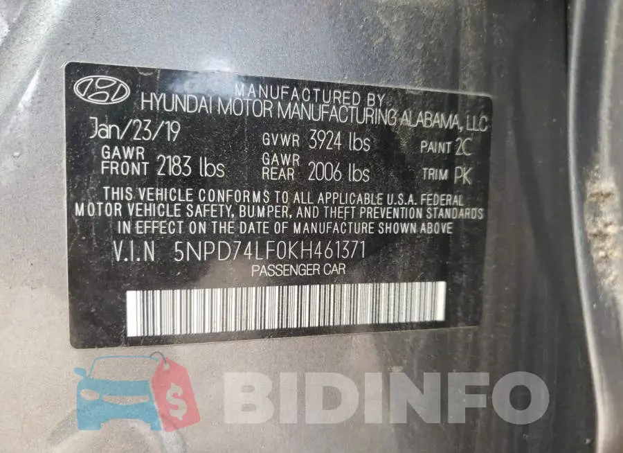5NPD74LF0KH461371 Photo# 12