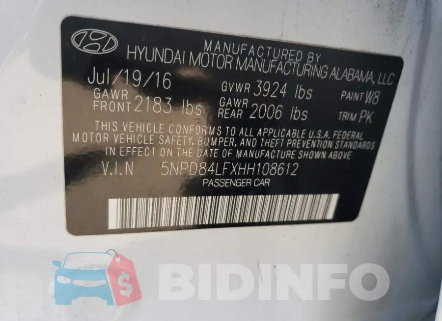 5NPD84LFXHH108612 Photo# 10