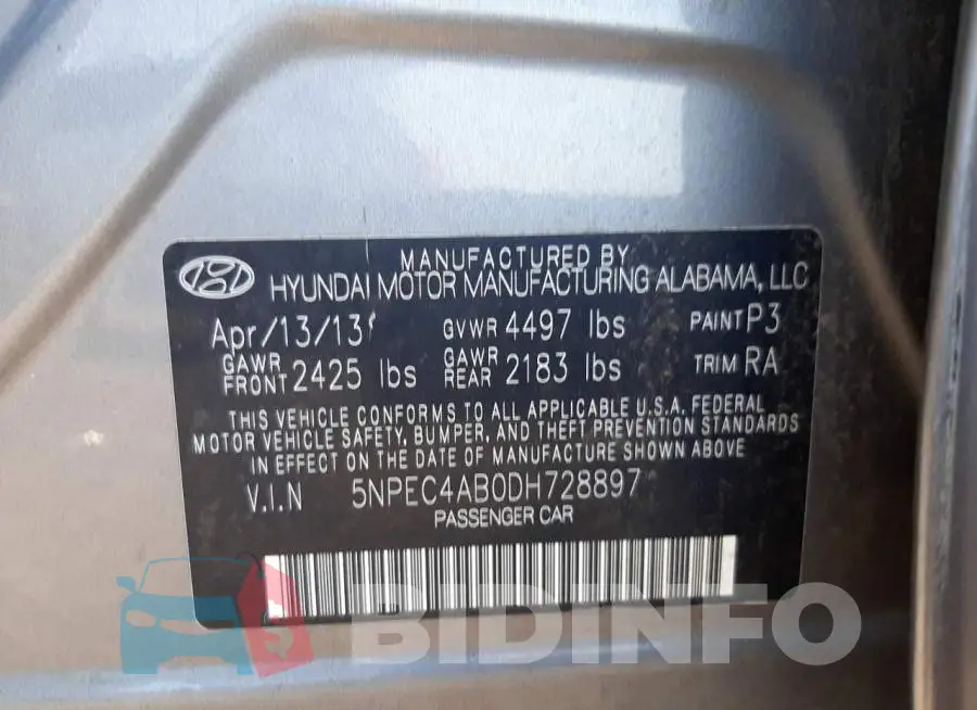 5NPEC4AB0DH728897 Photo# 10