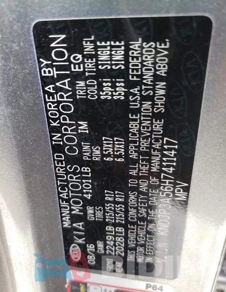 KNDJP3A56H7411417 Photo# 12