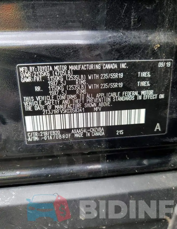 2T3J1RFV5KC058341 Photo# 10