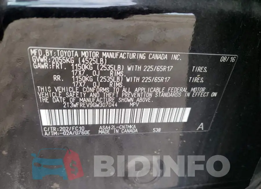 2T3WFREV9GW307044 Photo# 10