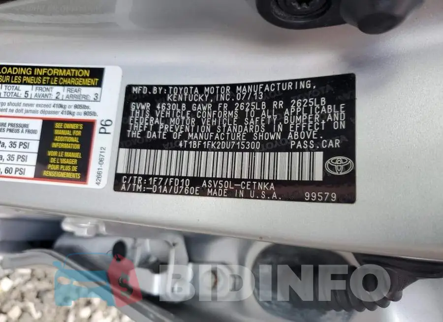 4T1BF1FK2DU715300 Photo# 10