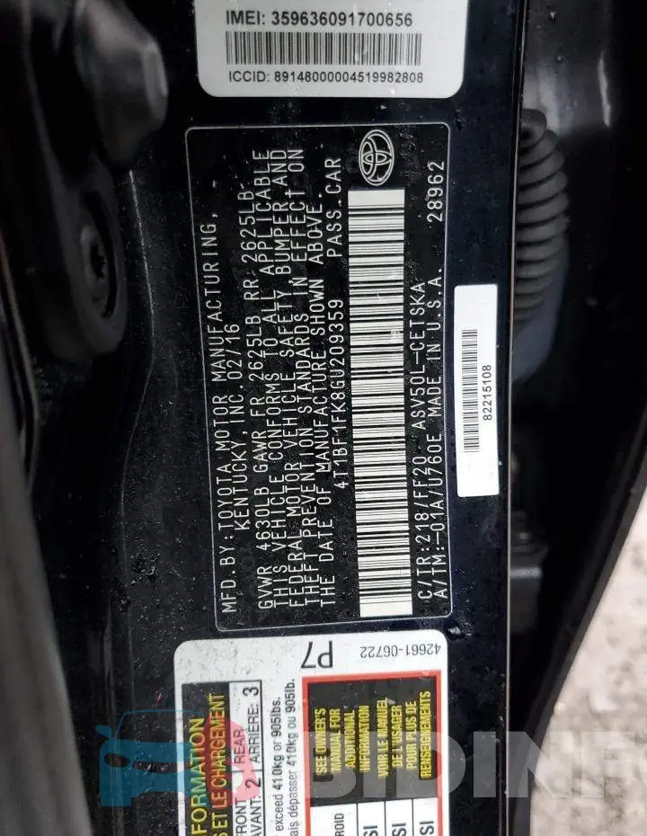 4T1BF1FK8GU209359 Photo# 12