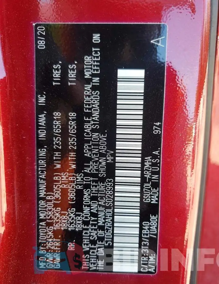 5TDGZRAH0LS028993 Photo# 10