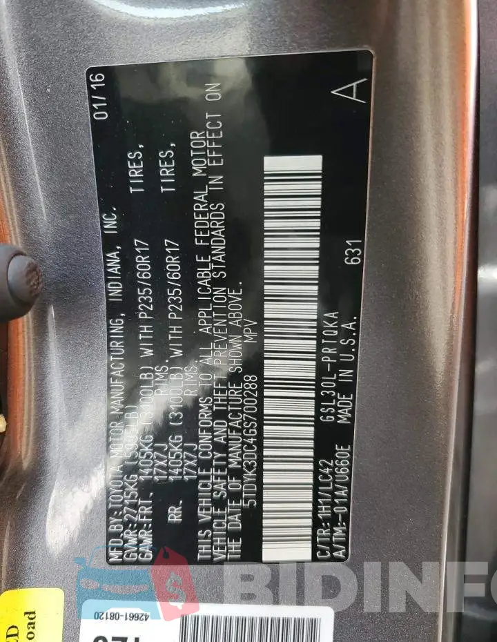 5TDYK3DC4GS700288 Photo# 13