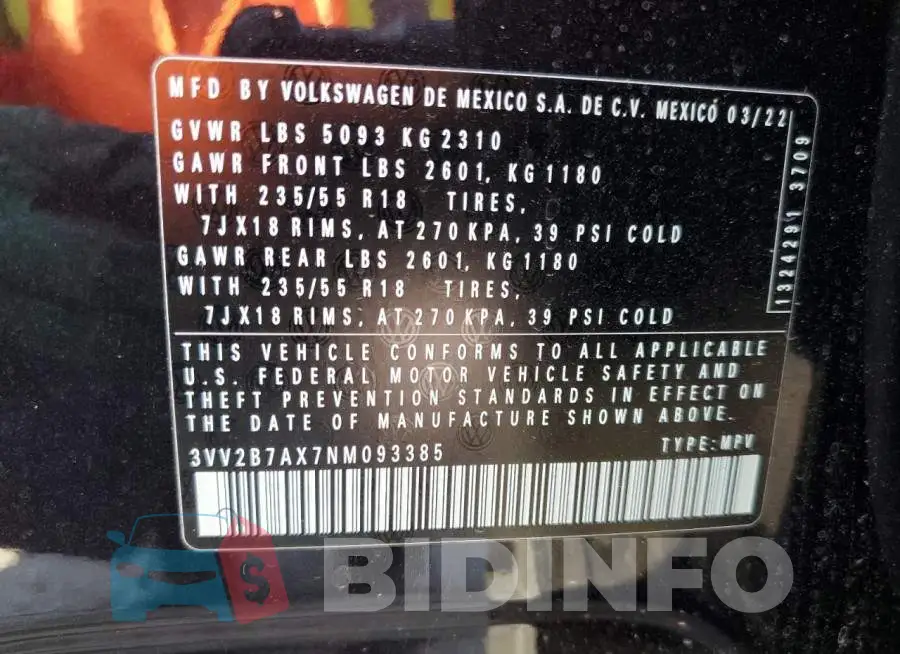 3VV2B7AX7NM093385 Photo# 10
