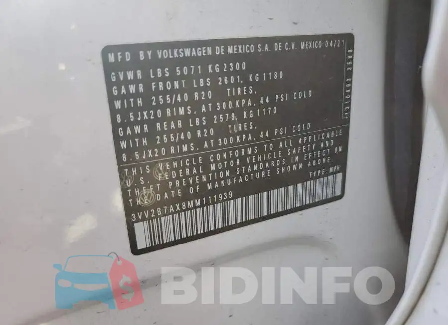 3VV2B7AX8MM111939 Photo# 10