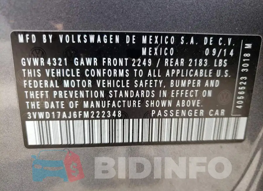 3VWD17AJ6FM222348 Photo# 10