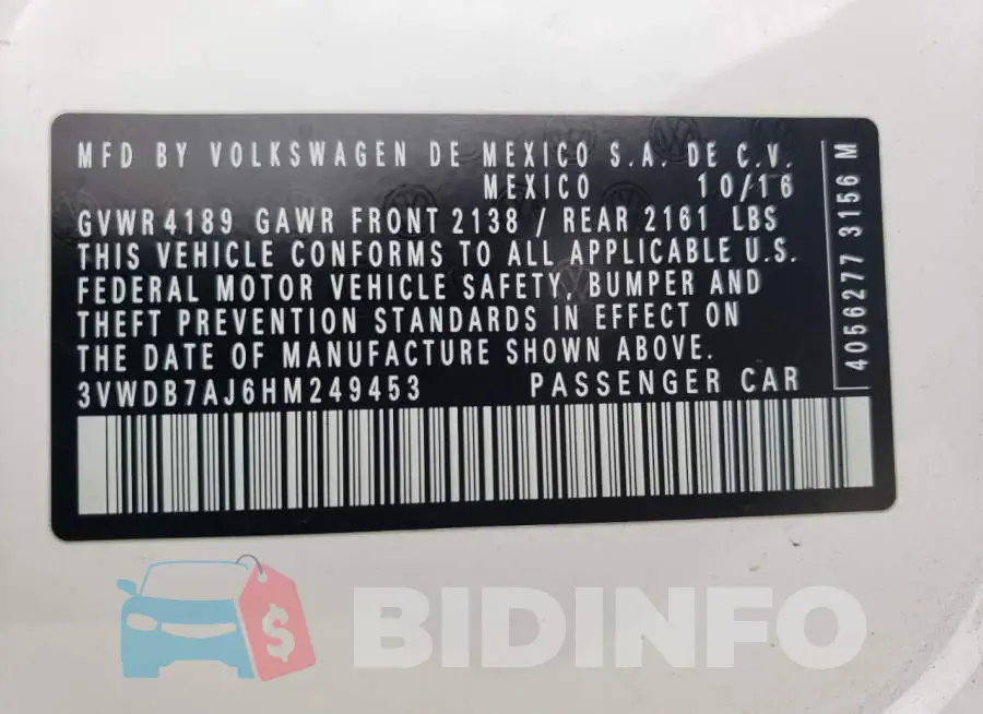 3VWDB7AJ6HM249453 Photo# 12