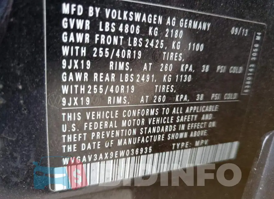 WVGAV3AX9EW036935 Photo# 10