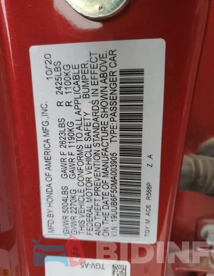 19UUB6F50MA003905 Photo# 10