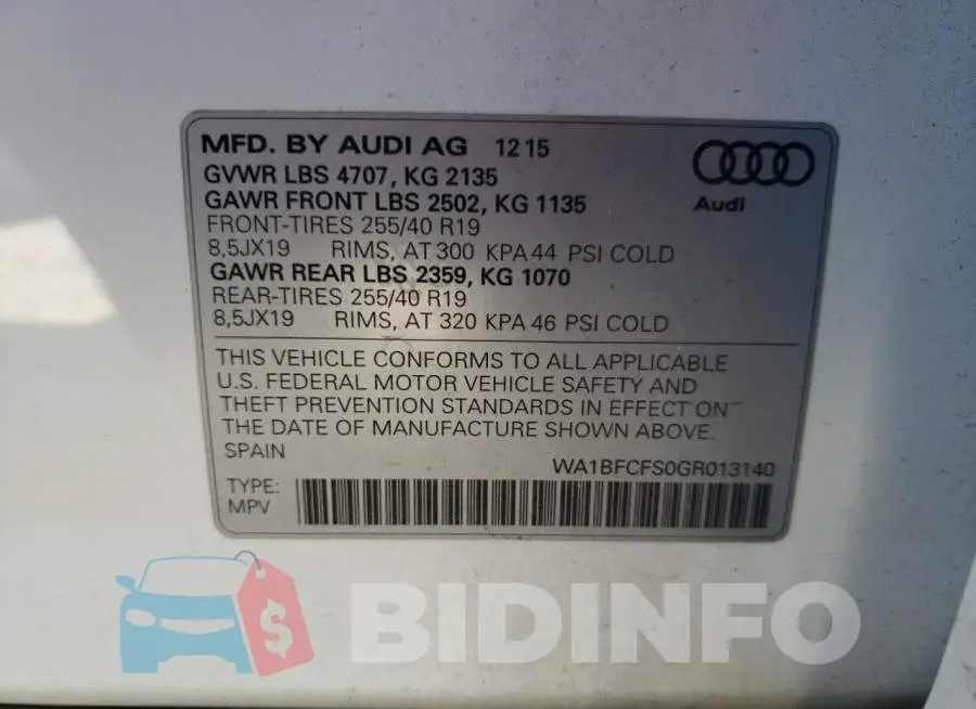 WA1BFCFS0GR013140 Photo# 10