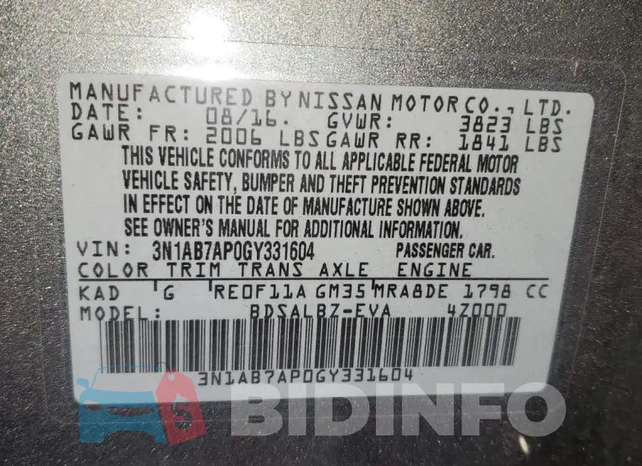 3N1AB7AP0GY331604 Photo# 13