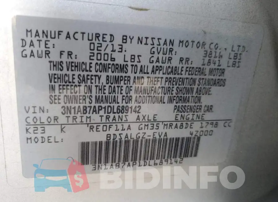 3N1AB7AP1DL689142 Photo# 12