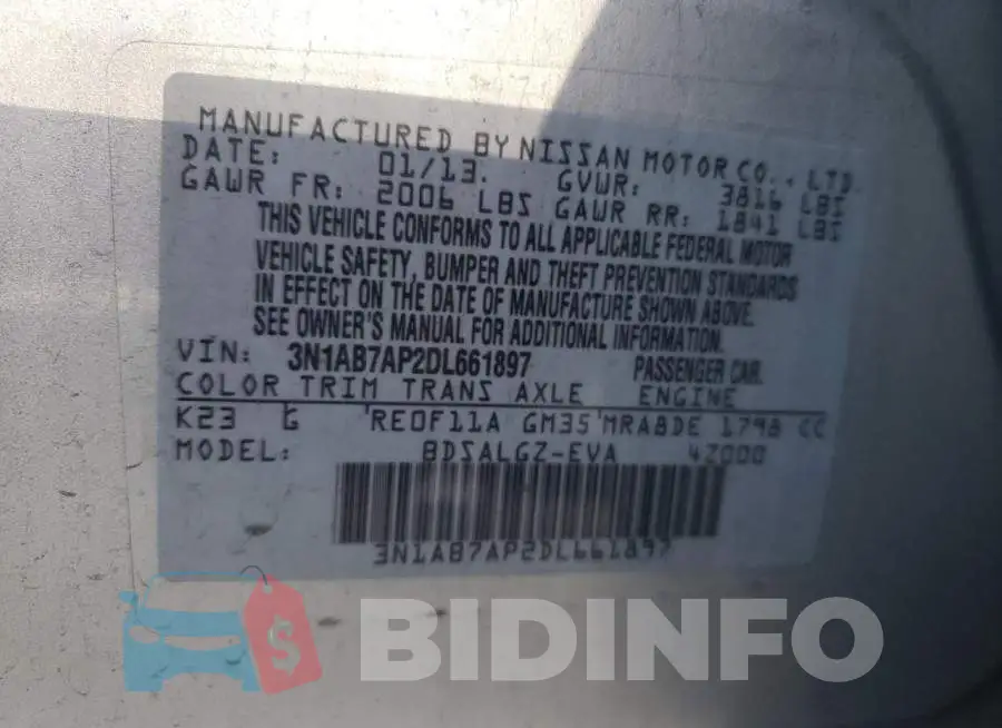 3N1AB7AP2DL661897 Photo# 10