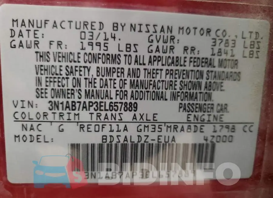 3N1AB7AP3EL657889 Photo# 13