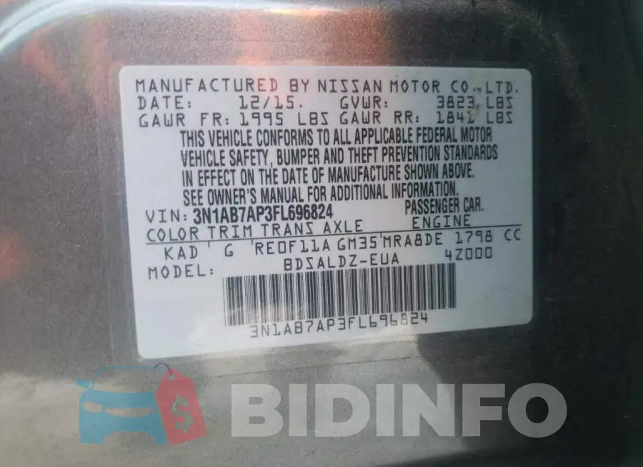 3N1AB7AP3FL696824 Photo# 10