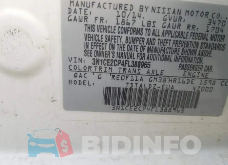 3N1CE2CP4FL388965 Photo# 12