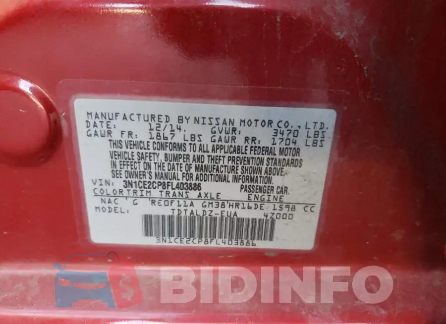 3N1CE2CP8FL403886 Photo# 10