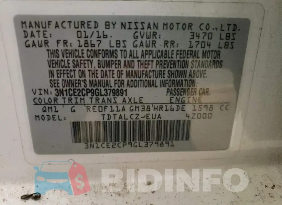 3N1CE2CP9GL379891 Photo# 12
