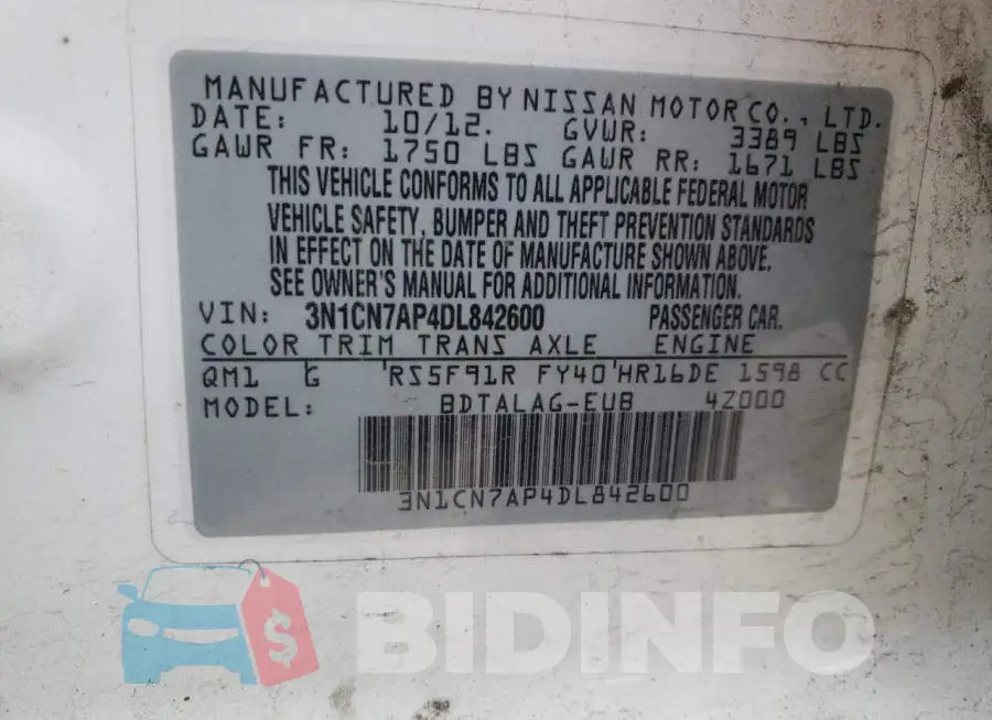 3N1CN7AP4DL842600 Photo# 12
