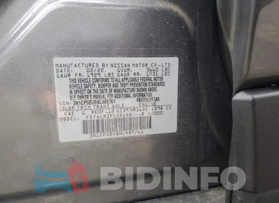 3N1CP5BV8NL489761 Photo# 12