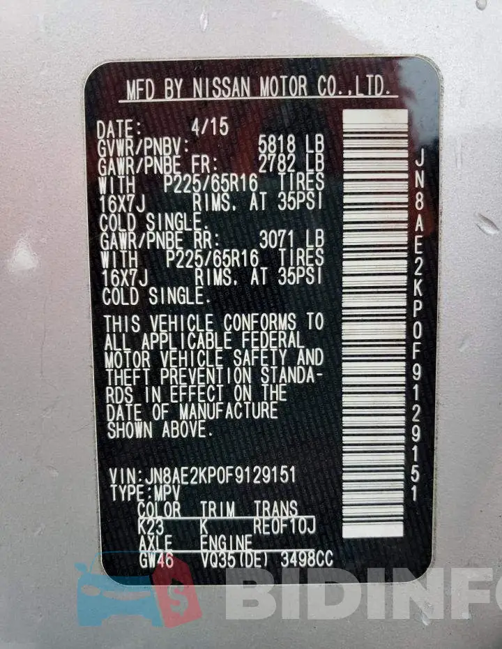 JN8AE2KP0F9129151 Photo# 10
