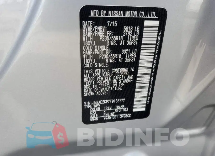 JN8AE2KP7F9133777 Photo# 12