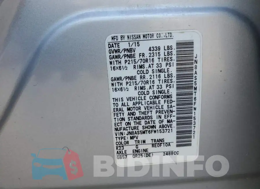 JN8AS5MT6FW153721 Photo# 10